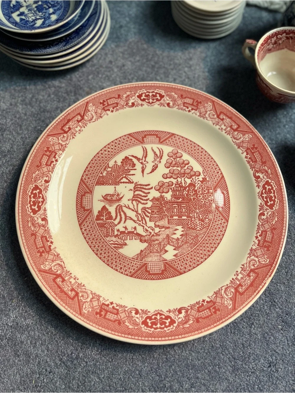 Red Willow Pattern Dinner Plate - 12”